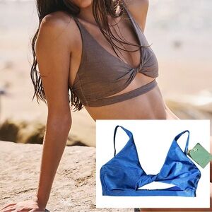 Free People Boamar Twist Habana Cut Out Bikini Top Glitter Blue Medium